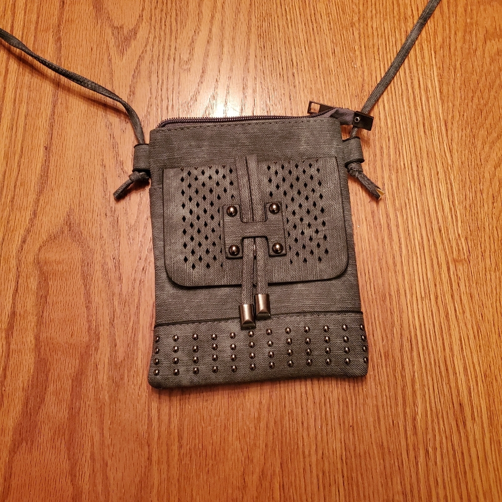 Grey Leather Over The Shoulder Purse